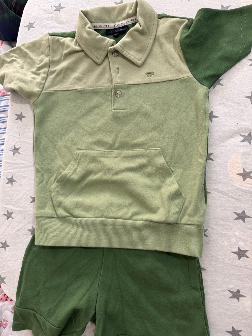 Tahari Boys Two-Tone Green Polo Top with Dark Green Accents
